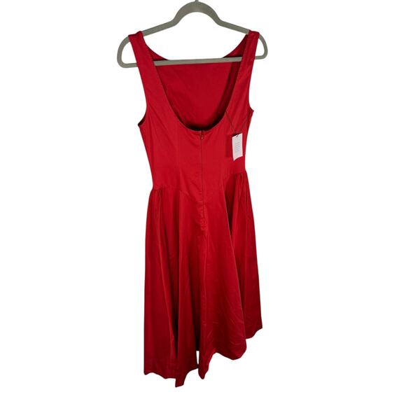 Helsa Stretch Cotton Sateen A Line Midi Dress Party Cocktail Evening Red Size M - Picture 6 of 10